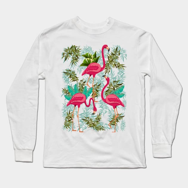 Pink Flamingos Exotic Birds Long Sleeve T-Shirt by BluedarkArt